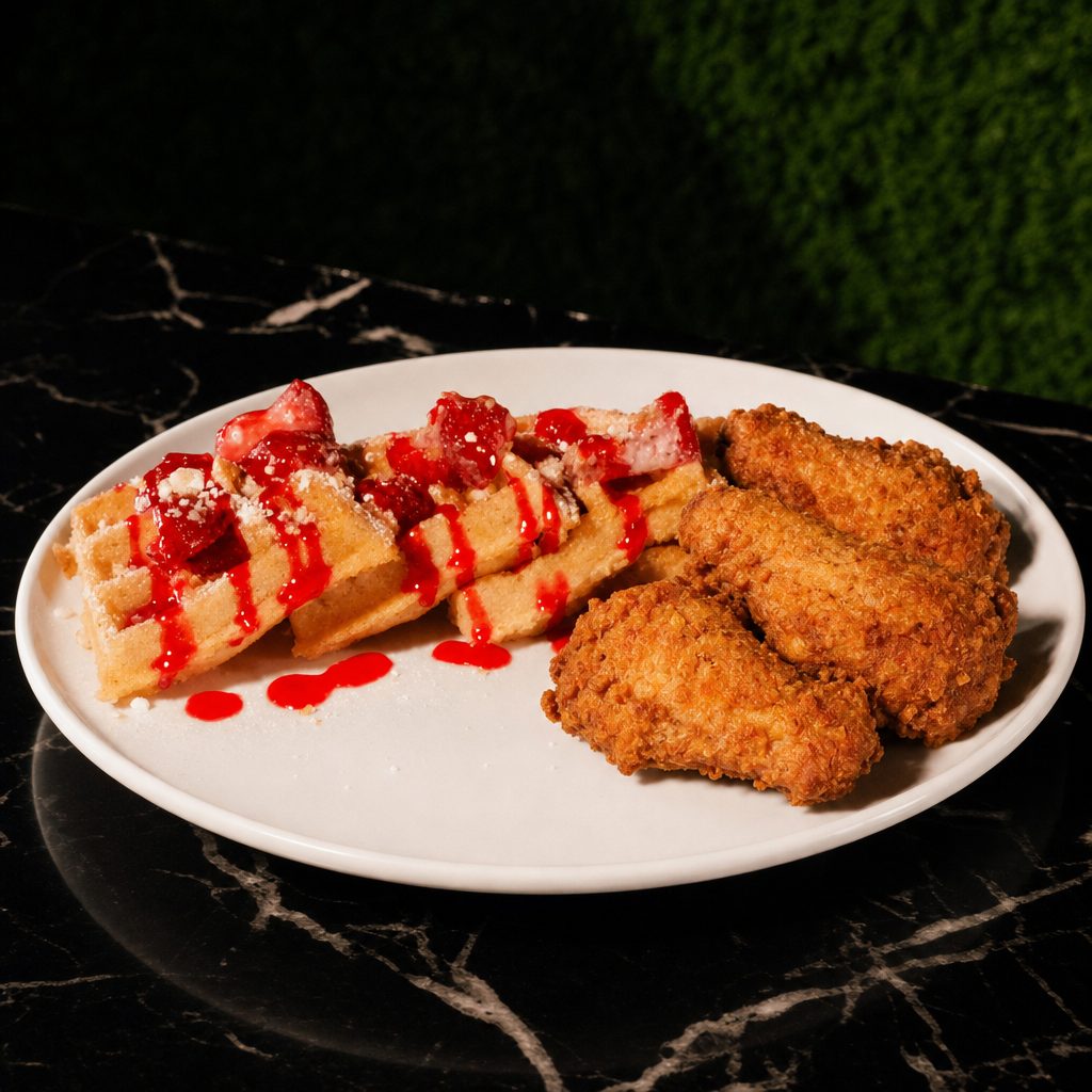 Strawberry Shortcake Waffle & Wings.