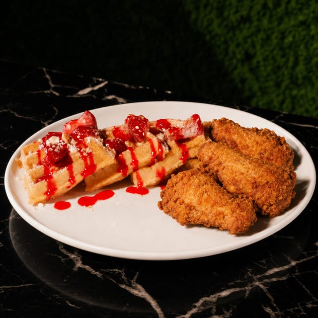 Strawberry Shortcake Waffle & Wings.