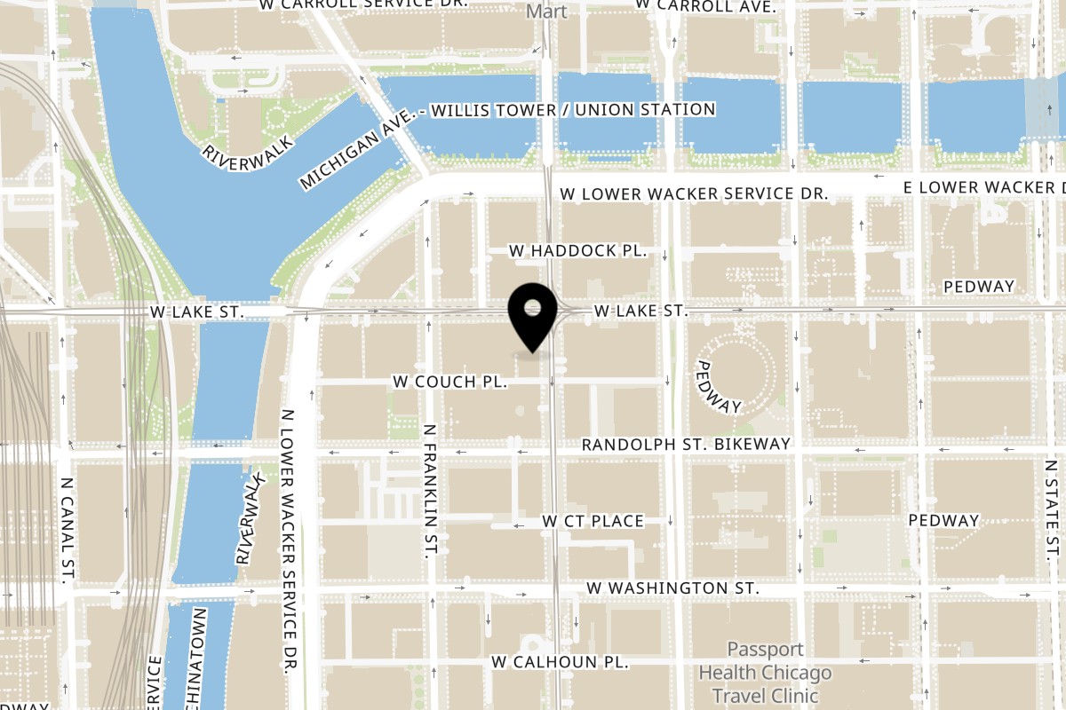 Map showing the location of The L Station on 186 N Wells St in Chicago